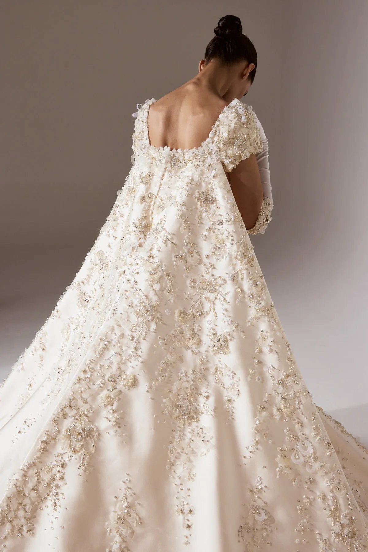 AMAL SAREY bridal gown, embroidered train, back view