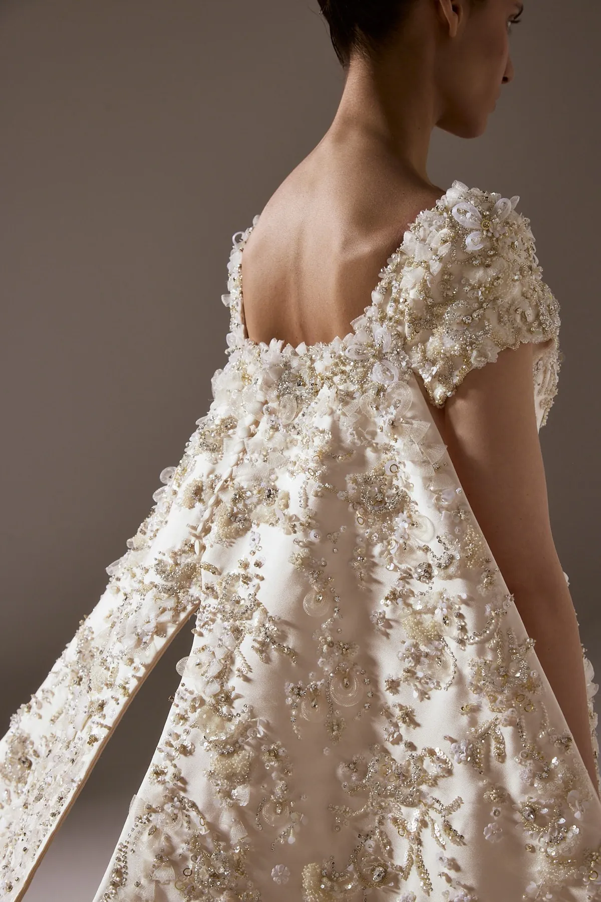 Hand-embroidered beadwork detail on an AMAL SAREY bodice
